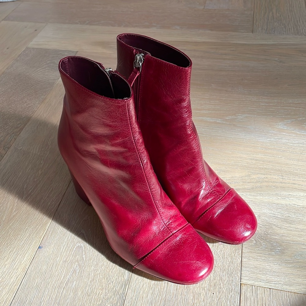 Zara red leather boots sz 7